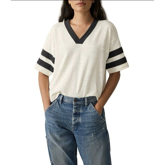 Faherty Tops - NWOT Faherty  Slub Varsity V Neck Tee Size Medium Striped Organic Cotton